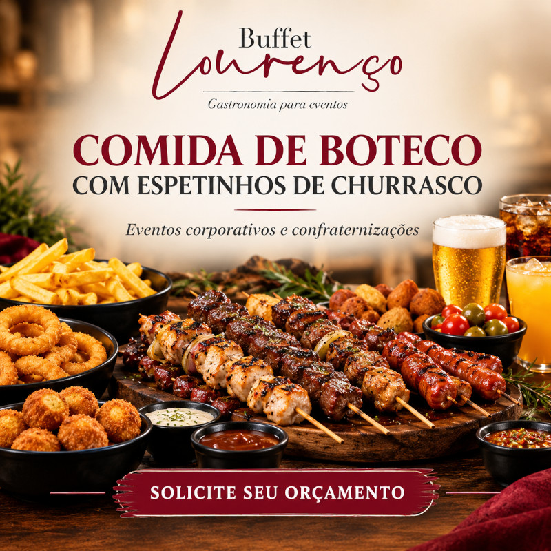 Comida de Boteco com Espetinhos de Churrasco para Eventos